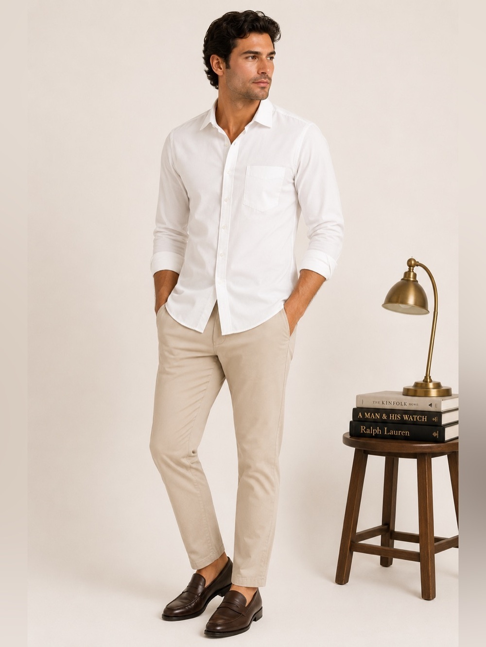 George Men’s White Dress Shirt Large Button-Up Stretch Cotton